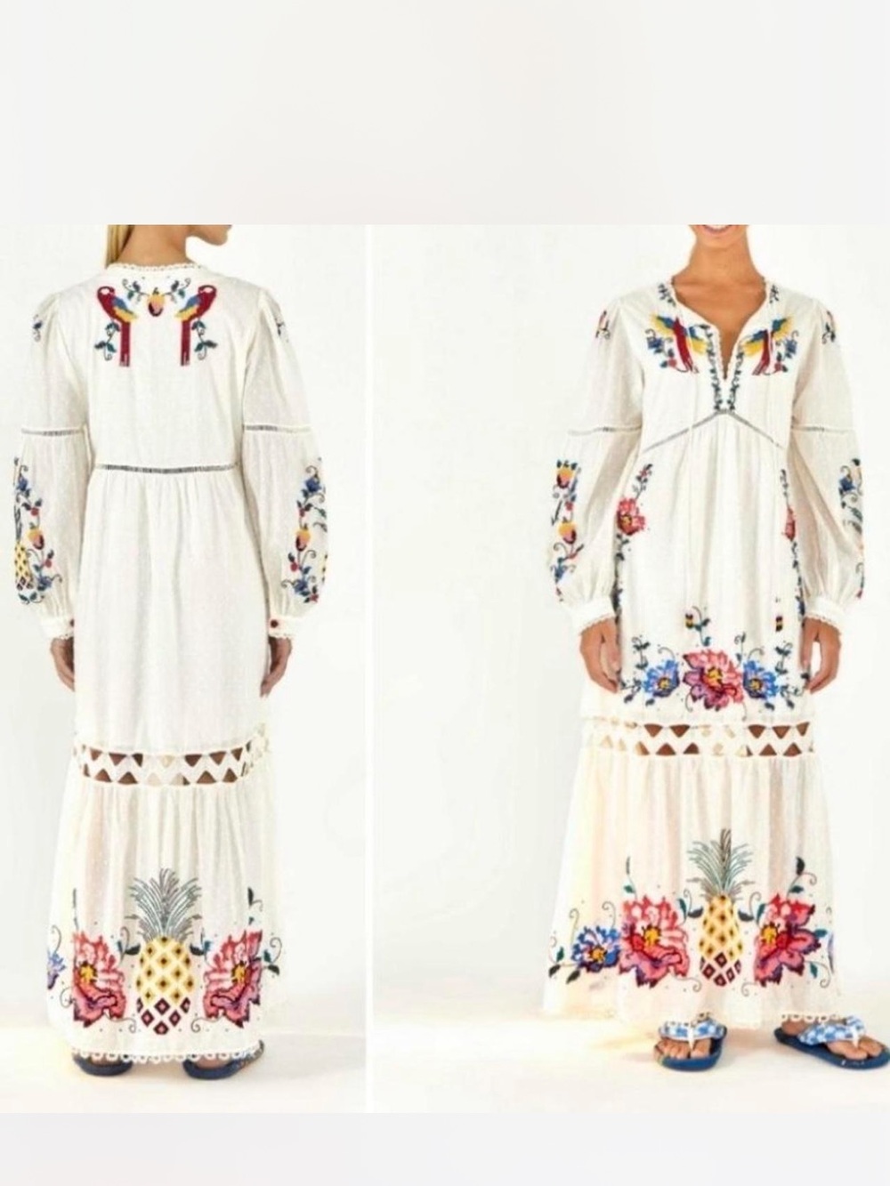 FARM Rio Macaw Cross-Stitch Maxi Dress XS